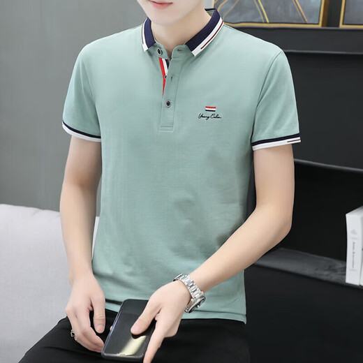 海澜夏季男士翻领短袖t恤男潮流休闲polo衫纯棉中年商务立领半袖体恤 白色 672 L 100-120斤