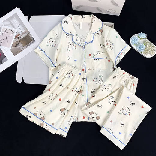El pijama de tres piezas de Yonghuan para mujeres en verano 2025 Nuevo algodón de algodón de verano de algodón de manga corta de la nube de verano delgada se puede usar afuera 9913# Cloud Algodón de tres piezas Estilo de cama de cama (Cubierta de edredón 200*230 cm)