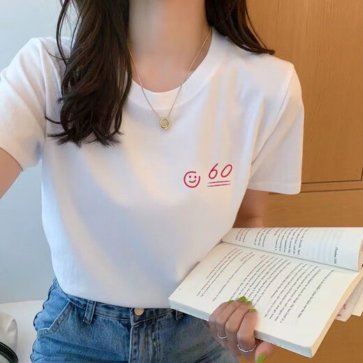 FHHUABD2025短袖t恤女ins潮夏季女宽松印花韩版港风简约上衣百搭学生拼接 1421白色 M