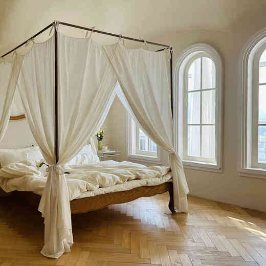 XMSJ Customized Cotton 2025 New Bedroom Bed Curtain Class A Baby Mosquito Net Home Palace Old-fashioned Tie Rope Pure Cotton Warmth 301 Tie Rope Style Cotton Bed Curtain Mosquito Net Single Bed Curtain 1.2 Meter Bed 120*200cm