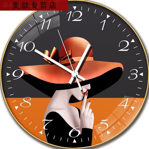 三栖虎钟表挂钟家用网红客厅表新款挂墙时钟时尚高颜值免打孔石英钟 6624调皮少女 14英寸(35厘米)曲面玻璃