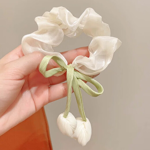 Garenbei's new spring-flavored shimmering tulip bow large intestine hair tie for girls, sweet and western style flower tassel hair tie, one pink + purple tulip hair tie