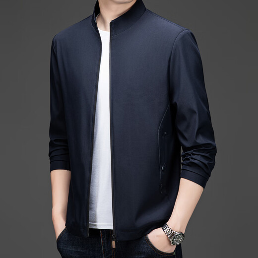 
ROMON Jacket Men's Jacket Autumn Business Stand Collar Versatile Executive Jacket Casual Dad Men's Clothing 2743 Navy XL