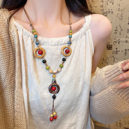 Fan Shengyu Bohemian Style Necklace Women's Ceramic Beads New Chinese Style Exotic Ethnic Style Zen Style Long Clothes Chain Accessories Colorful Beads Yunnan Style Necklace