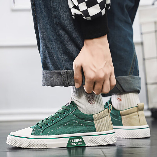 European Pastoral 2025 men's shoes new trendy casual canvas shoes men's summer breathable board shoes versatile soft sole K22 green 42