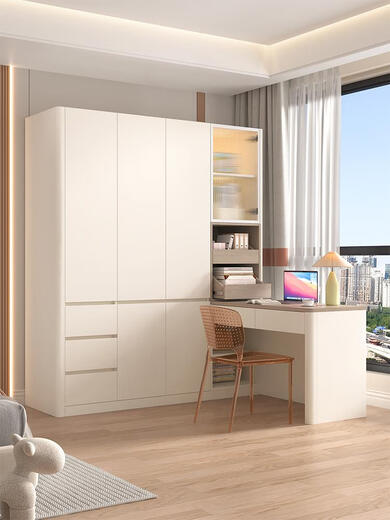 Qilicai corner desk wardrobe integrated home bedroom small apartment desk bookshelf computer desk combination customized A53 style 12156*1700*2100
