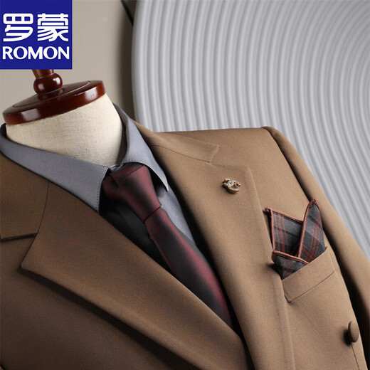 Luo Meng Men's Suit Korean Style Formal Brown Casual Business Groom Wedding Groomsmen Suit Wedding Suit Men's Brown (Suit+Vest+Trousers)) M 48 (100-112Jin Jin is equal to 0.5 kg)