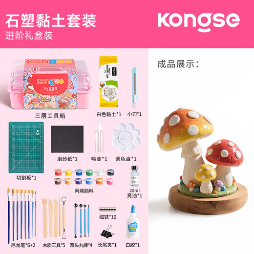 空色（Kongse）石塑粘土进阶套装亮油白泥上色diy材料包工具小配件陶泥手工制作磁铁打磨砂纸泥塑黏土大包