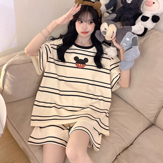 Junjunsui dimei kurzärmeligte pyjamas für Frauen im Sommer reines Baumwollshorts Anzug Anzug Cartoon Teenager Großgröße Fett MM Student Student Home Clothes Short-4001 M [Empfohlen 80-100jin [Jin gleich 0,5 kg]]]