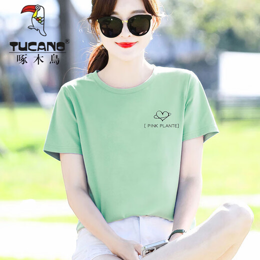 Camiseta de manga corta de moda de carpintero de carpintería de carpintería de carpeta de mujer con carcasa simple versátil de mujer 2025 nuevo top 9793 menta green_short manga m_ (sugerida 80-105jin [Jin equivale a 0.5 kg])