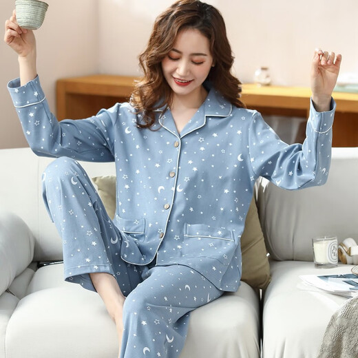 芬腾睡衣女2024年新款中年春秋季纯棉长袖薄款家居服大码妈妈开衫套装 红色 9928 M 码建议80-100斤