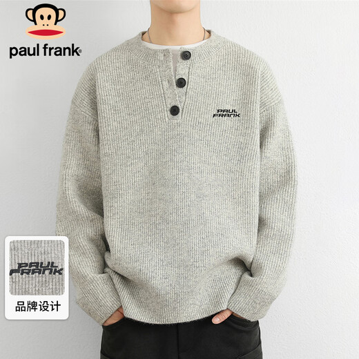 Paul Frank Sweater Men's Autumn and Winter Versatile Loose Knitwear Men's Jacket Trendy Brand Wool Bottoming Shirt Light Gray L