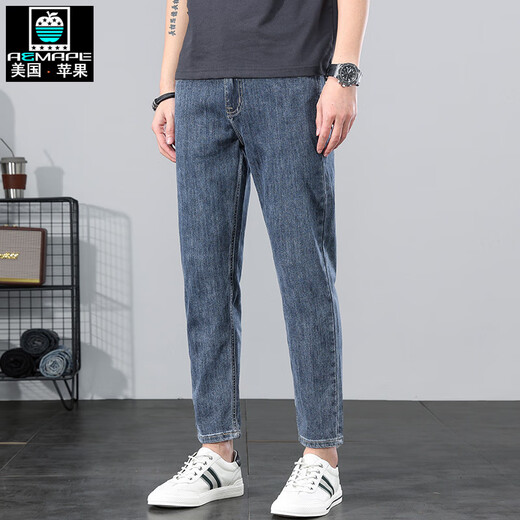 Aemape High-End-Qualität Apple Jeans Frühling und Herbst Casual Lose gerade Herrenhosen 2024 plus Samt Short Nine 9901 Blau und grau ein Stück 30 Taillenumfang 2 Fuß 3