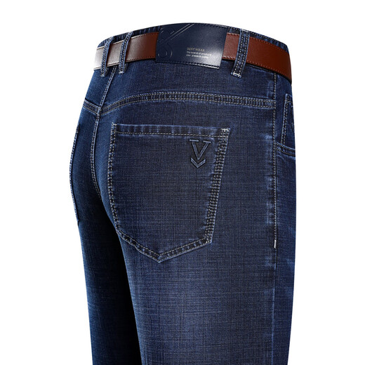 Goldlion Summer Fino Stretch Jeans Men sueltos aliviables transpirables de mediana edad.