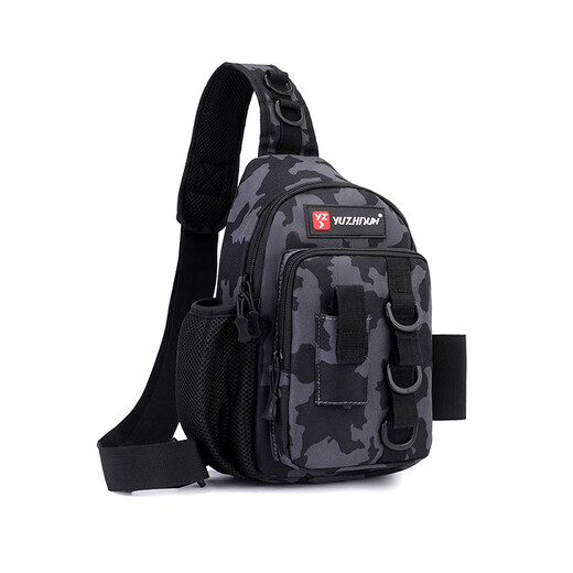 Zhizhou Luya bag multifunctional diagonal waist bag for river fishing, single shoulder fishing gear bag, waterproof and convenient fishing rod bag storage bag, black and gray-canvas scratch-resistant, free rod strap