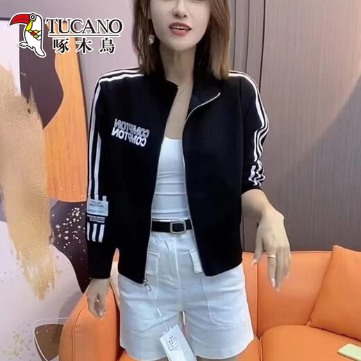啄木鸟欧洲站2025年春秋季新款开衫休闲立领棒球服外套女小个子运动夹克 绿色 S 【约85-100斤】