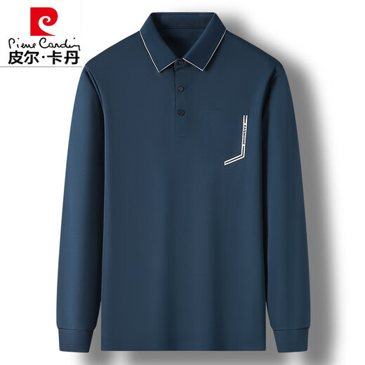 
Pier Cardin ice silk traceless T-shirt men's long-sleeved lapel polo shirt cool feeling with pocket pocket middle-aged T-shirt dad top gray-7036 L 170