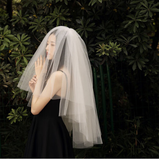 Veil bride headwear photo internet celebrity super fairy style internet celebrity photo props proposal double layer simple travel photography wedding dress white 4 layers 60cm-80cm