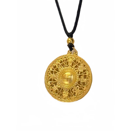 Dewey Van ancient method inheritance gold-covered silver eight-treasure compass pendant with blessing word hollow transfer bead necklace clavicle chain birthday gift for girlfriend Classic eight-treasure plate size 4.2cm (gold within 0.4g
