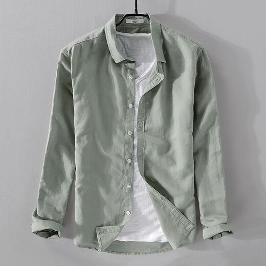 Zimu yaju Herren neuer koreanischer Stil weißes Leinenhemd Herren-Langarm-Hemd-Wotwoll-Hemd einfache Leinenhemd Herren Mode Baumwollwäsche Y9207 White M.