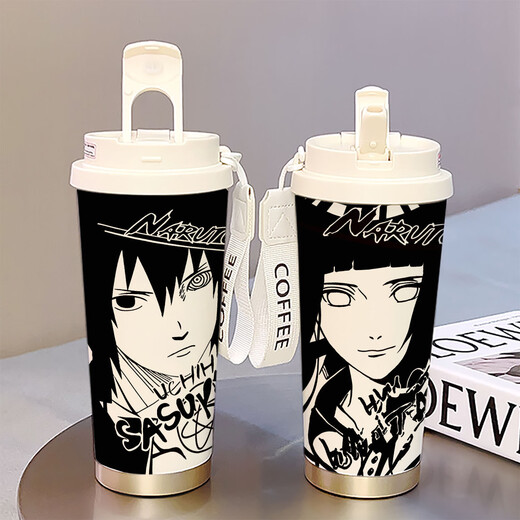 Naruto Thermos Cup para que los estudiantes vayan a la escuela para tazas de agua de gran capacidad para nuevas tazas de café con bebidas dobles, apariencia alta, blanca - taza de café - HST3523 Sasuke + con acero inoxidable 316