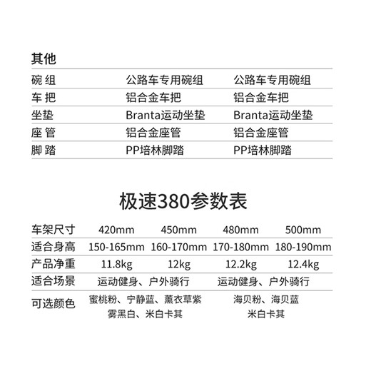 喜德盛极速380-25款平把公路自行车24速油压碟刹海贝蓝450mm