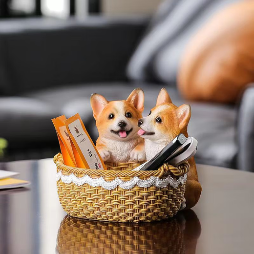 Ornamentos de almacenamiento de llave de entrada de perro creativo de Vinoya colocados en la puerta de entrada del escritorio Decoración del escritorio nuevo Corgi de regalos para el hogar (14069a)
