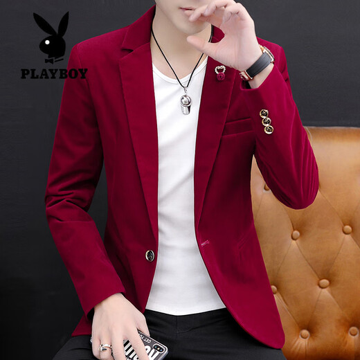Playboy (PLAYBOY) suit men's Korean version slim fit gold velvet velvet casual small suit dress trendy men's business iron-free jacket top 905 black XL
