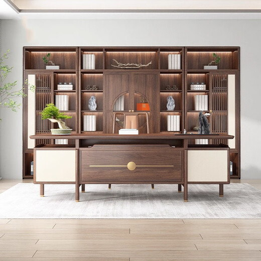 Qiheng (XIIBLC) new Chinese style solid wood boss desk general manager chairman ebony wood desk executive desk home desk and chair combination 2 meters desk (2000*800*780) ash wood