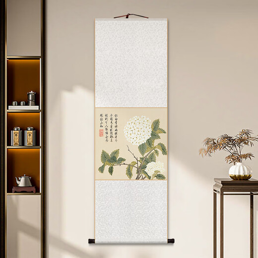 承琉董诰春景花卉册卷轴挂画新中式牡丹茶花装饰画客厅书房茶室玄关画 11980款：蝴蝶兰 整体尺寸：53*138cm明黄色锦绫+新款