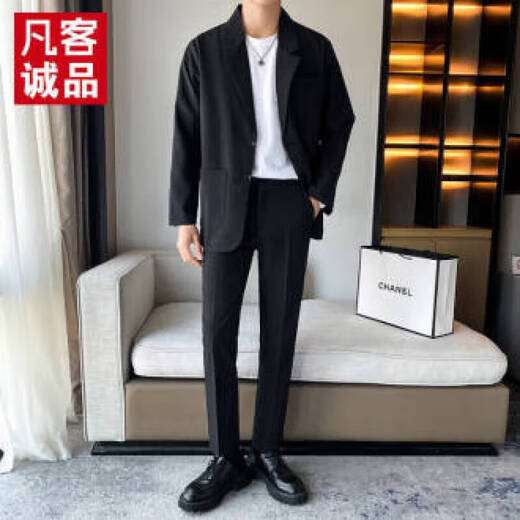Vancl Eslite (VANCL) Lei Jun's same style casual suit suit men's loose and handsome single jacket Korean version trendy black (suit + trousers) XL