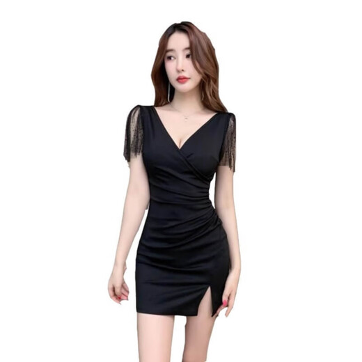Luyiyahan-Techniker mit Hüftgedecker Rockkleid Deep Kleidertherapie Arbeitskleidung sexy hip bedeckte Nachtclub Arbeitskleidung 3882 Schwarz 2xl Empfohlen 125-135jin [Jin ist gleich 0,5 kg]