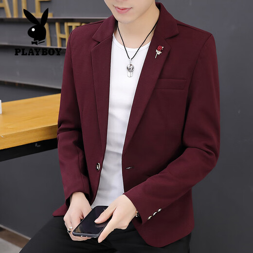Playboy (PLAYBOY) suit men's spring and autumn Korean version slim single-piece top youth handsome personality small suit business casual men's 5519 red L 105-120Jin Jin equals 0.5 kg