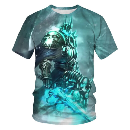 
Han Feinu World of Warcraft Clothes Summer Quick-drying Breathable Lich King Digital Print Men's Round Neck Short 5X SLX691 XXS