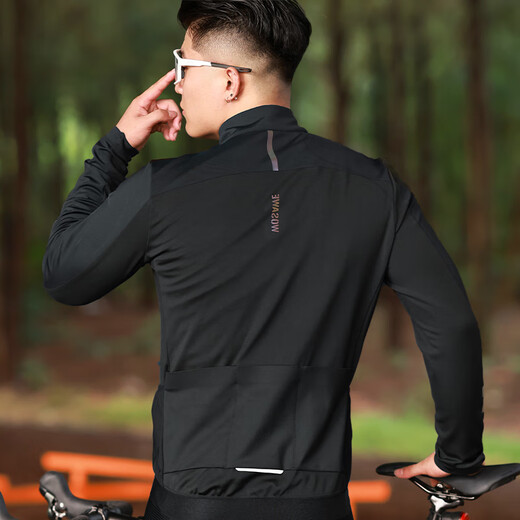 WOSAWE road bicycle autumn and winter fleece warm cycling suit mountain bike plus velvet windproof cold jacket top windproof windproof jacket wind squirt/black top + cushionless trousers L (suitable for 70-80 Jin [Jin equals 0.5 kg])
