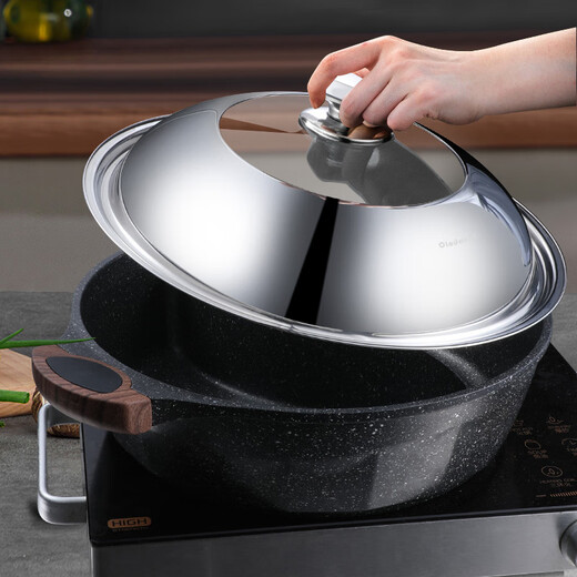 Olodo stainless steel pot lid, universal lid, household stand-up anti-overflow steamer lid, explosion-proof hot pot frying pan lid with handle, stand-up long handle pot lid 32cm