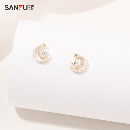 三福（SANFU）清新小米珠款套装耳环一对 时尚小众饰品首饰 14666 S