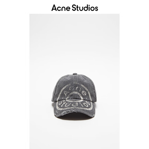 Acne Studios Gift Vintage Distressed Print Logo Baseball Cap Black