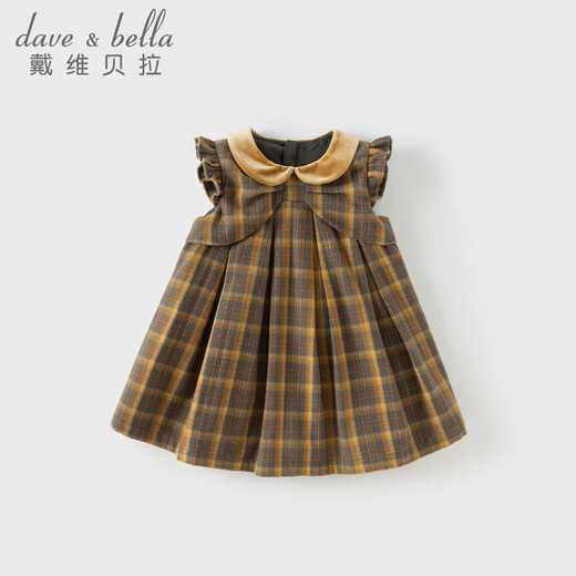 David Bella (Dave/Bella) Kinderweste Rock 2025 Herbst neuer Stil Girls Plaid Rock College Style Baby Kleid kleiner Prinzessin Rock Gelbgrüne Plaid [Spot] 73 cm (empfohlene Höhe 66-73 cm)