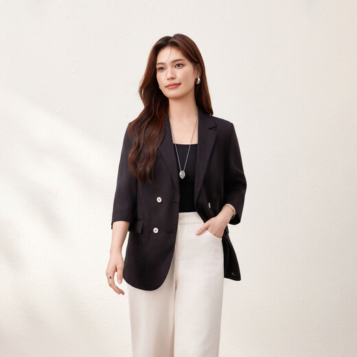 Fiber Show [Intellect and capable temperament Lacele Suit Jacket] Large size women's fat mm2025 summer new style 2694 black 2XL