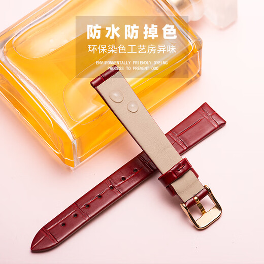DK适配真皮牛皮手表带女薄款LS3951 3886 3887 51196红白蓝表链14mm 白色+玫瑰金色针扣 20mm