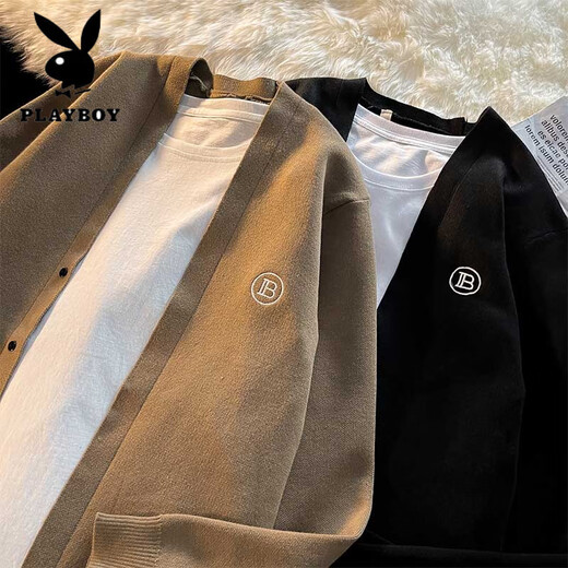 花花公子（PLAYBOY）春秋ins针织衫外套男女潮牌法式复古港风休闲百搭开衫毛衣上衣服 棕色 S