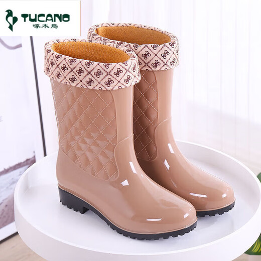 Zapatillas de lluvia de la moda de la moda de carpintero Botas de lluvia cálidas para mujeres Los zapatos de agua anti-Slip Sobre los cómodos zapatos de goma resistentes al desgaste de las botas de agua de algodón de aspecto 2235 VERDEO DARO-Zapatos individuales 37