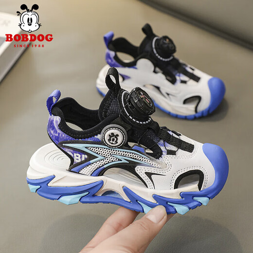 BOBDOG BOBDOG children's shoes boys' sandals handsome soft sole 2025 new summer children's Baotou sports sandals for boys LY900K Black Moon 33 Shoes inner length 21cm