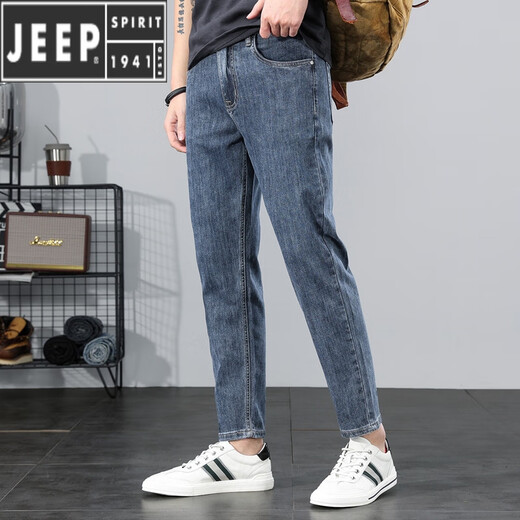 Jeep (Jeep) Amerikanische authentische High-End-Jeans für Männer im Sommer 2025 Neues Waschen schlanker Fit Small Feet Prise Hose für Männer 9901 Blau und Grau 28
