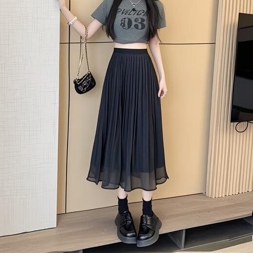 高级流光纱半身裙女2025夏季新款气质高腰显瘦纱裙中长款超仙裙子 1343黑色【珠光感网纱裙】 L 推荐【110-125斤】