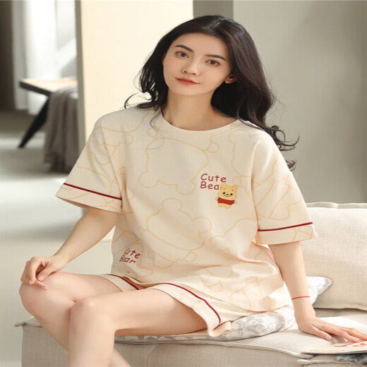 Les pyjamas Jinrenchu pour les femmes en été en coton pur short pour femmes peuvent être portés à l'extérieur de 2025 Nouveau costume de vêtements domestiques 9856 Code M à taille unique recommandée 80-100jin [Jin est égal à 0,5 kg]