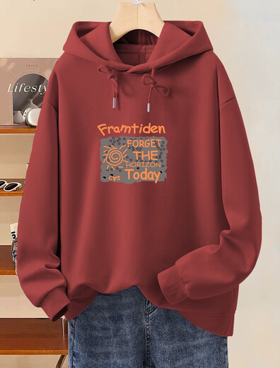 GTYUWVG2024 Autumno e invierno Nuevo sudadera con capucha para mujeres para mujeres a principios de otoño estilo delgado coreano con capucha de abrigo pequeño suelto 6197 Maroon Thin Style sin bolsillo S 80-100Jin [Jin equivale a 0,5 kg]
