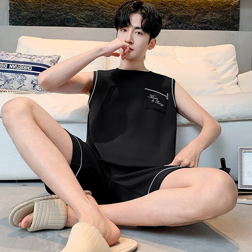 
2025 new summer men's pure cotton pajamas set casual vest shorts for outdoor wear OMM13062 3XL