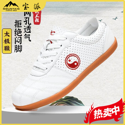 何佳功夏季透气皮面男女款太极鞋透孔牛筋底太极拳鞋通用运动训练鞋百搭 9789黑色真皮冲孔款 39